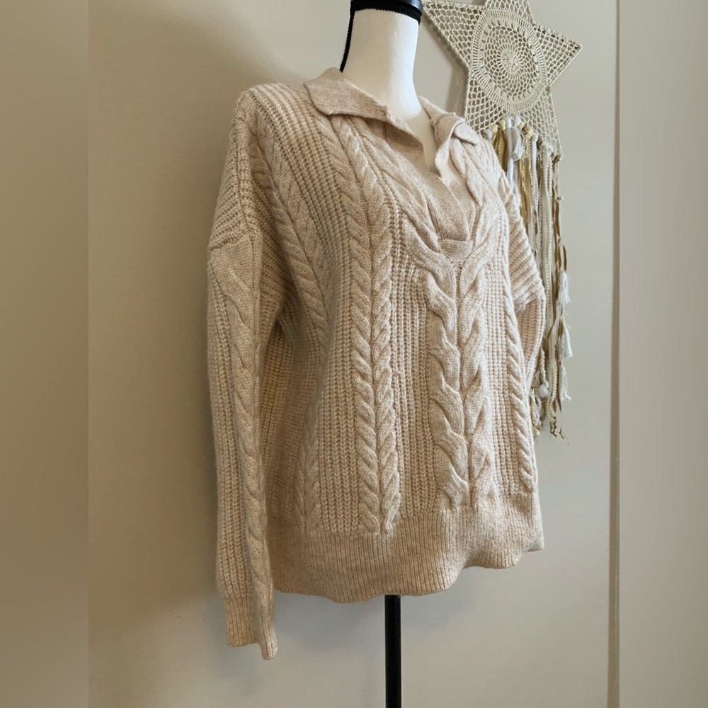 Time & Tru cable knit sweater with sailor collar size large EUC ME B59 - Picture 3 of 7